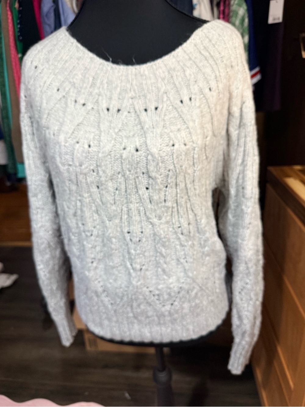 White House Black Market grey ombré Cable Knit Sweater wool cozy feminine cozy